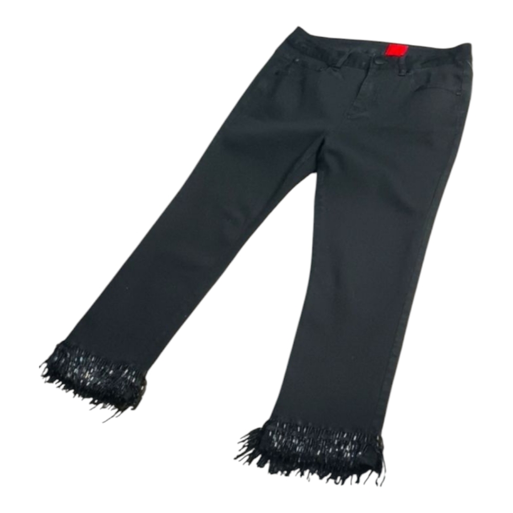 Straight leg V Cristina Cropped Beaded Fringe Hem Jeans - Picture 6 of 8